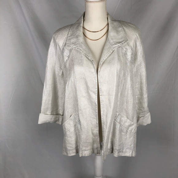 Elliott Lauren Jackets & Blazers - Elliott Lauren Linen Silver Metallic Women's Open Front Blazer
